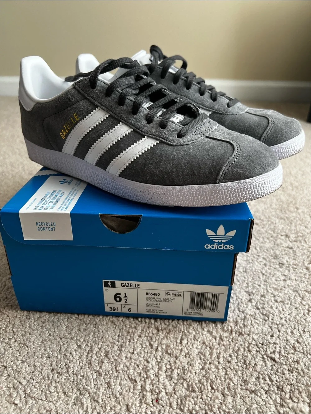 adidas Gazelle Men’s Gray Suede Sneakers with White Stripes